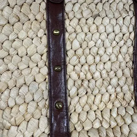 Straw Studios Large Straw & Leather Tote Bag - Picture 2 of 10